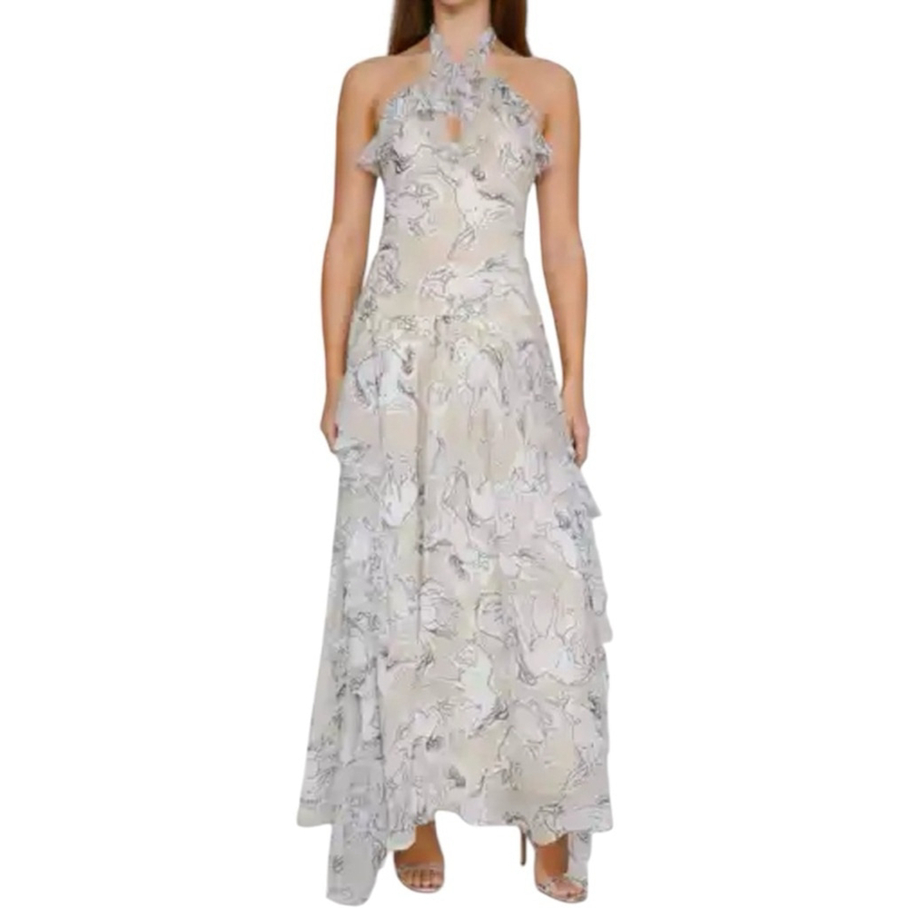 New NASTY GAL Floral Ruffle Keyhole Halter
Maxi Dress grey white size 8